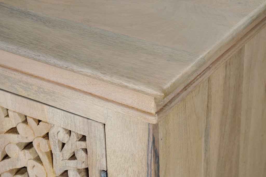 72" White Solid Wood Carved Floral Sideboard with Three Doors