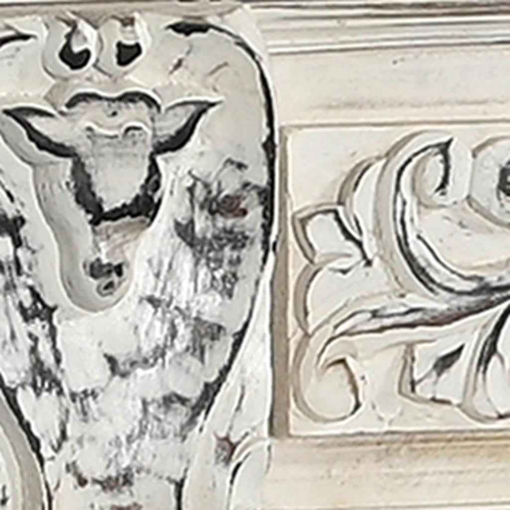 118" White Distressed Solid Wood Carved Floral Six Drawer Sideboard with Six Doors