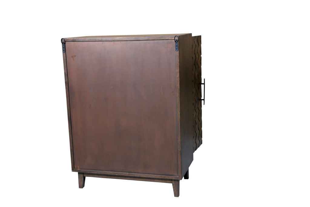 36" Brown Solid Wood Carved Geometric Sideboard with Two Doors