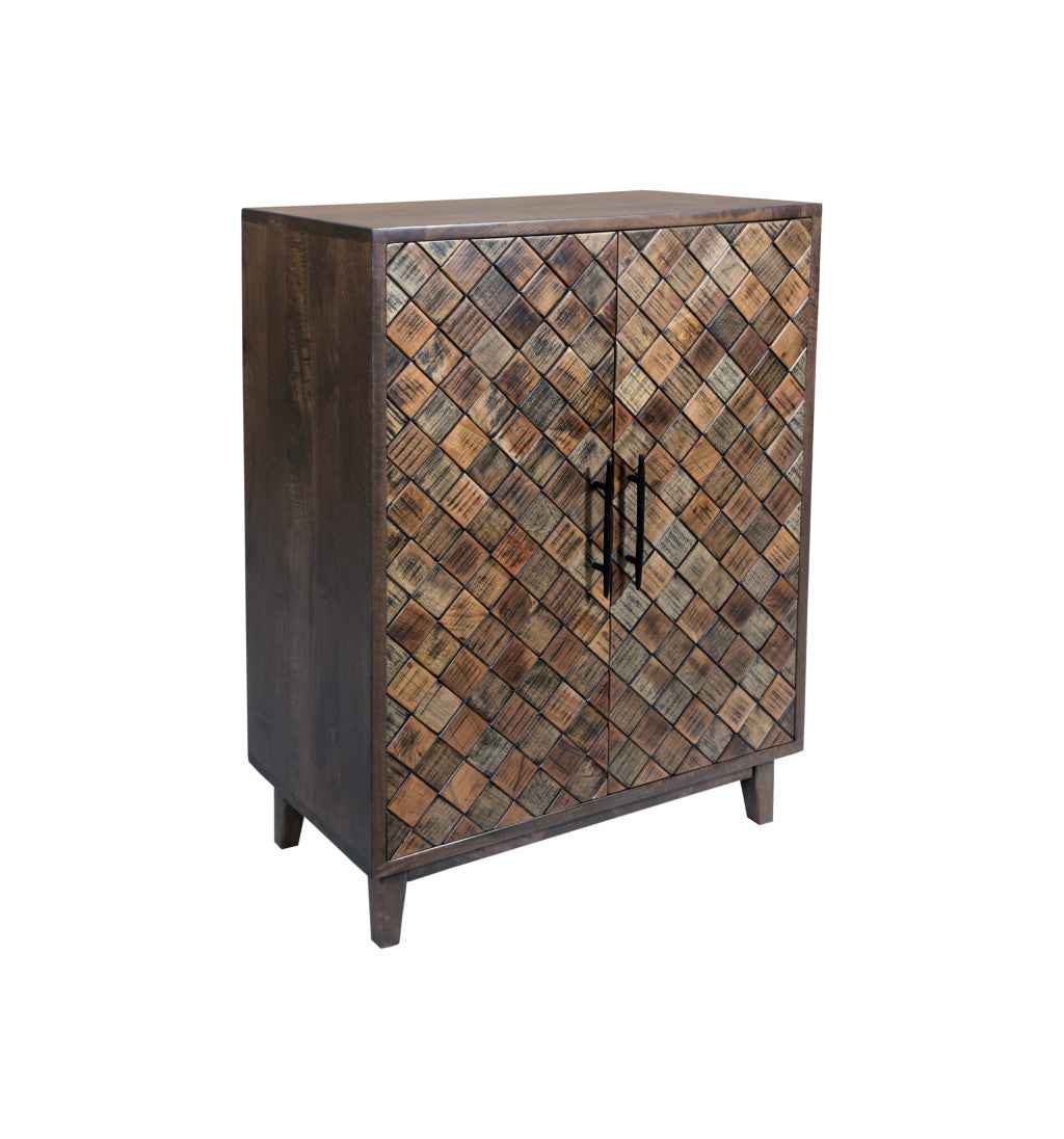 36" Brown Solid Wood Carved Geometric Sideboard with Two Doors