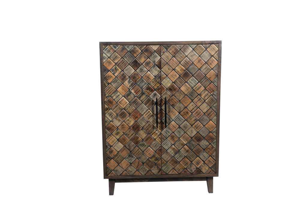 36" Brown Solid Wood Carved Geometric Sideboard with Two Doors