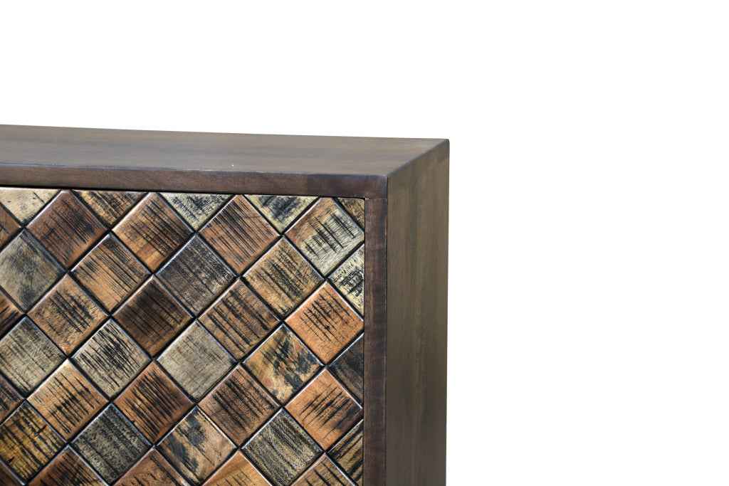 36" Brown Solid Wood Carved Geometric Sideboard with Two Doors