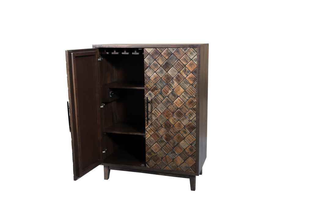 36" Brown Solid Wood Carved Geometric Sideboard with Two Doors