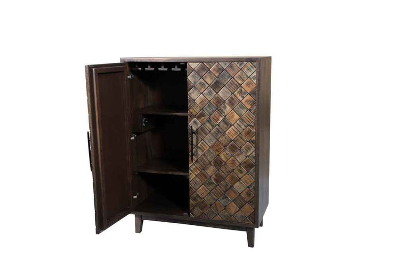 36" Brown Solid Wood Carved Geometric Sideboard with Two Doors