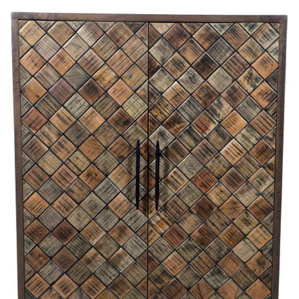 36" Brown Solid Wood Carved Geometric Sideboard with Two Doors