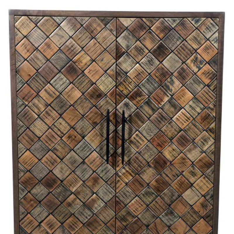 36" Brown Solid Wood Carved Geometric Sideboard with Two Doors