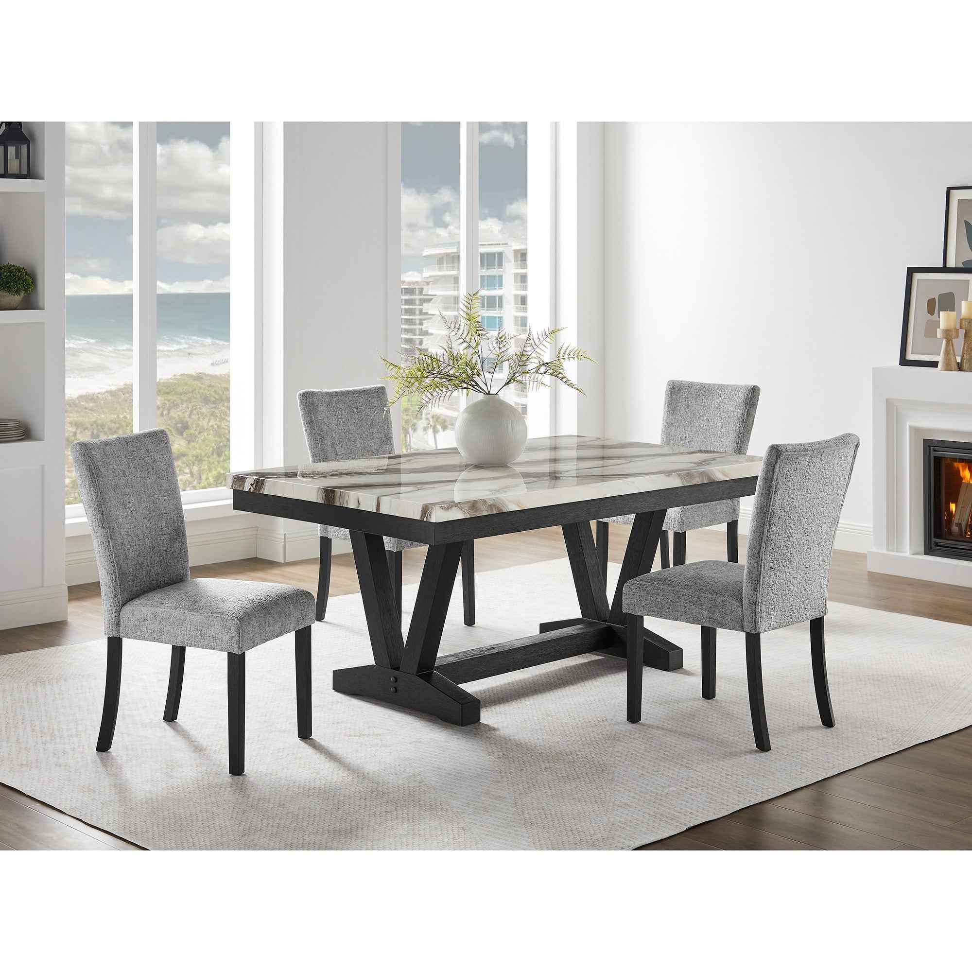72" Black Wood Trestle Base Dining Table