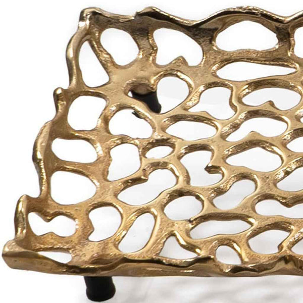 28" Gold Metal Abstract Coral Tray