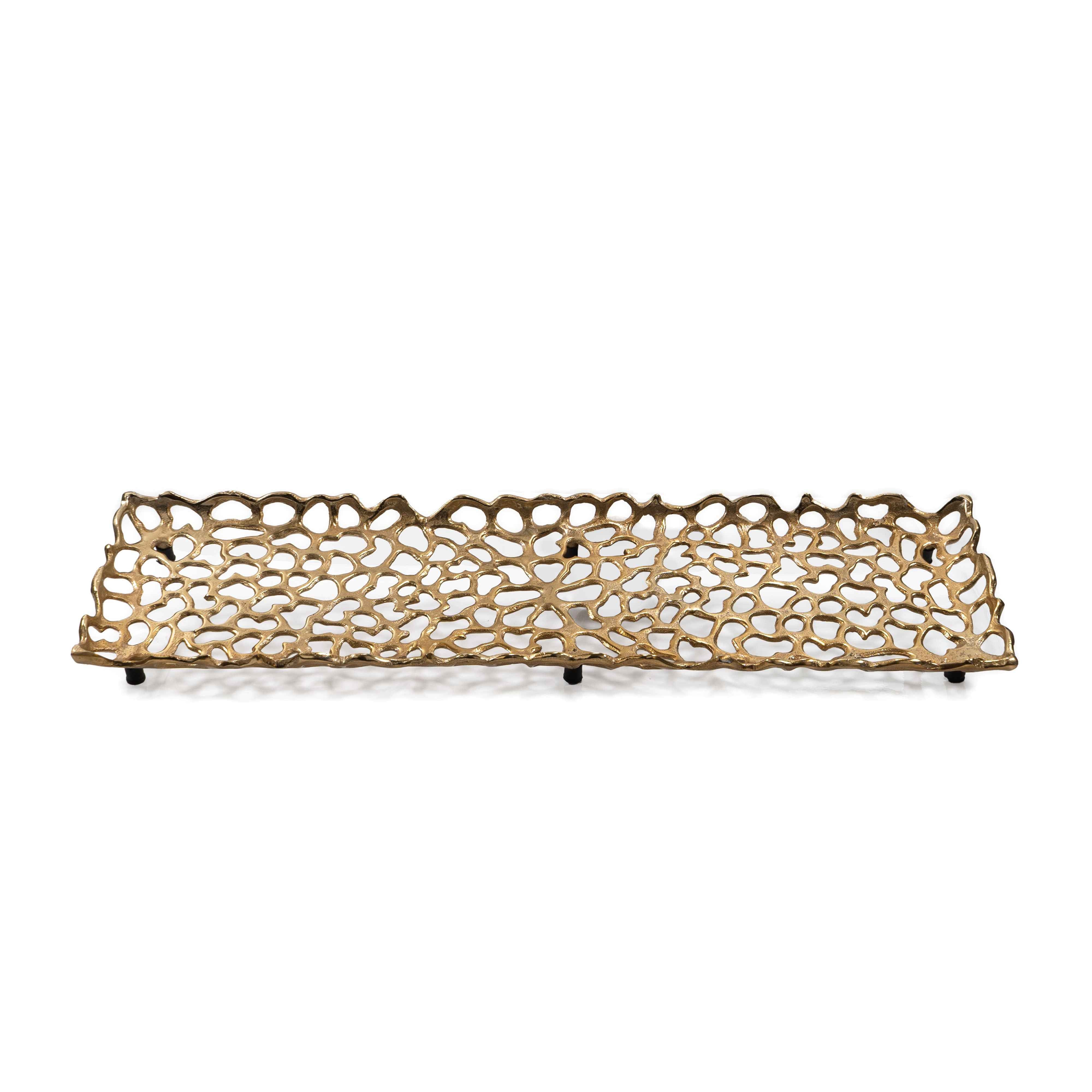 28" Gold Metal Abstract Coral Tray