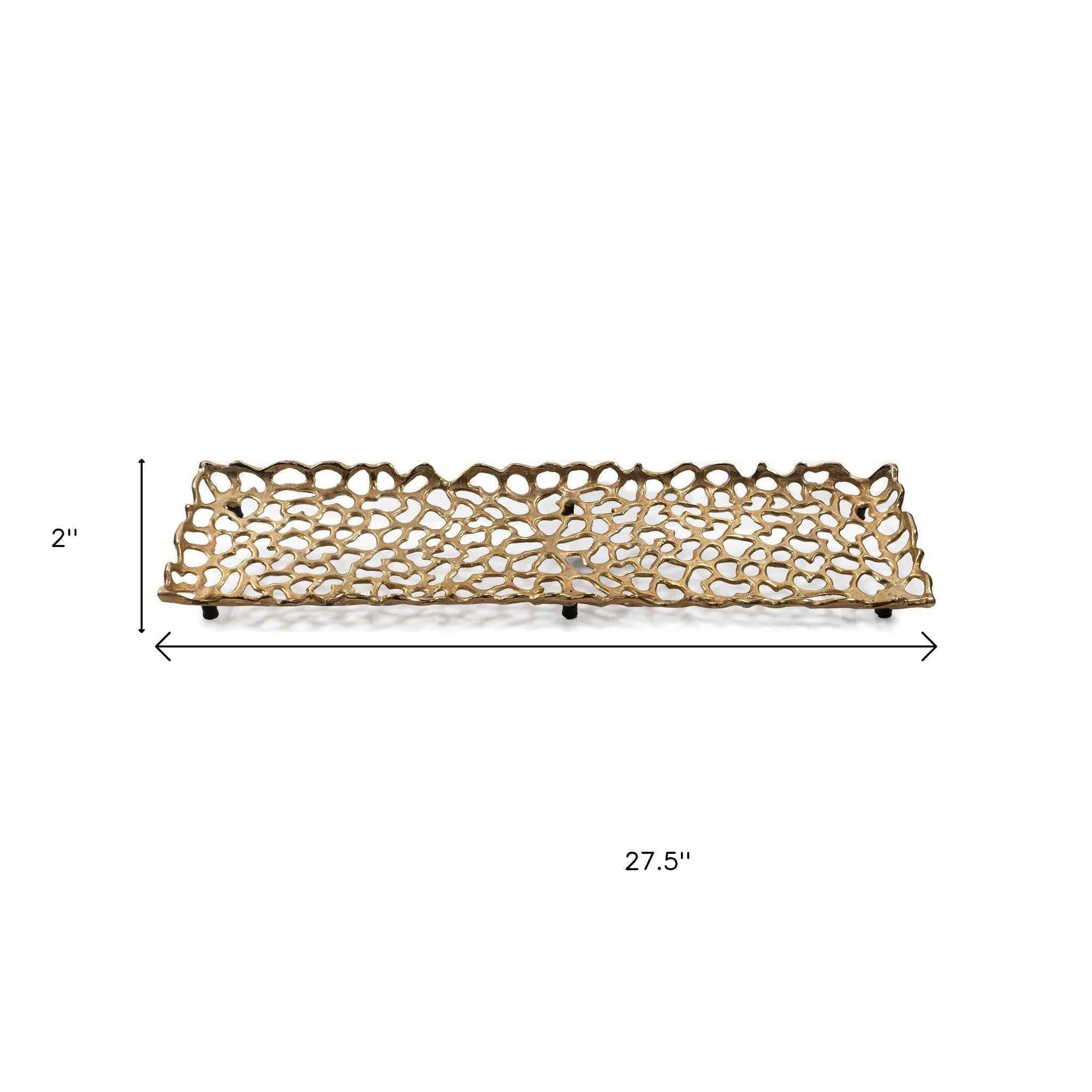 28" Gold Metal Abstract Coral Tray