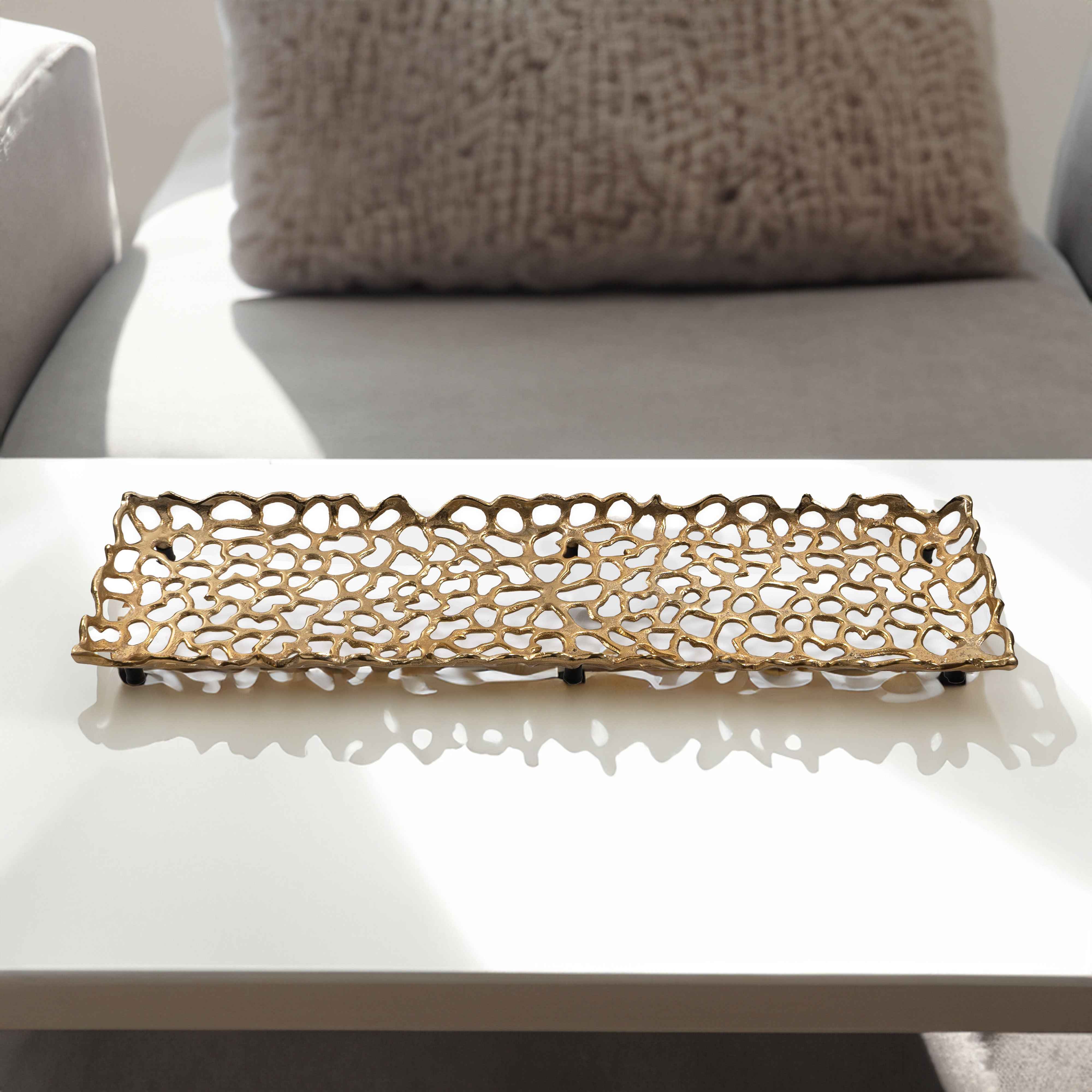 28" Gold Metal Abstract Coral Tray
