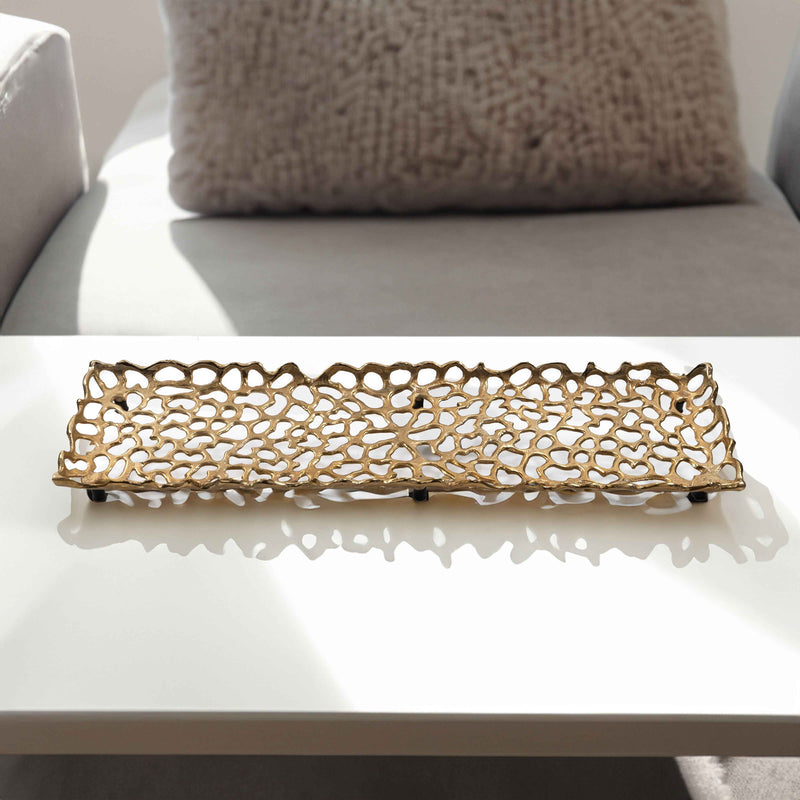 28" Gold Metal Abstract Coral Tray