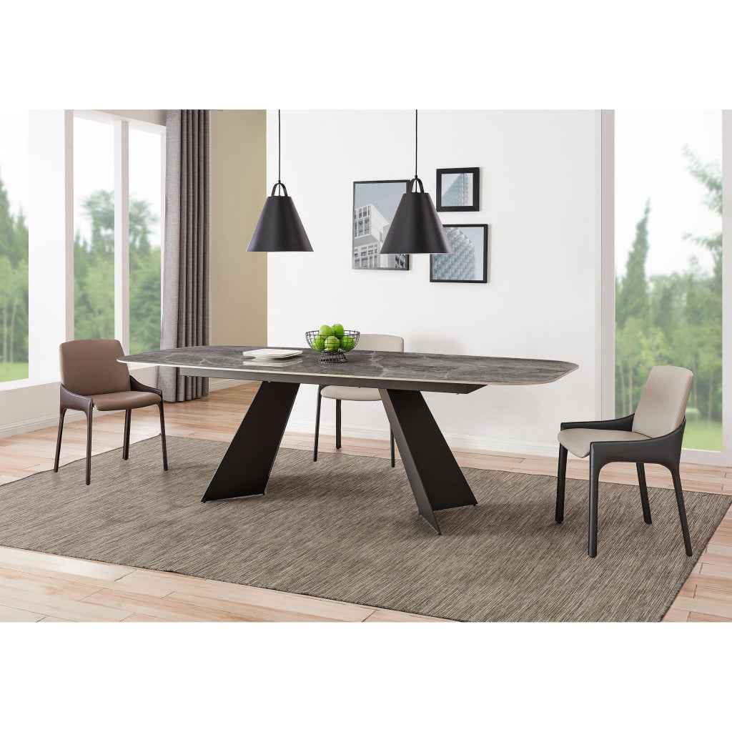 94" Gray and Black Ceramic and Steel Double Pedestal Base Dining Table