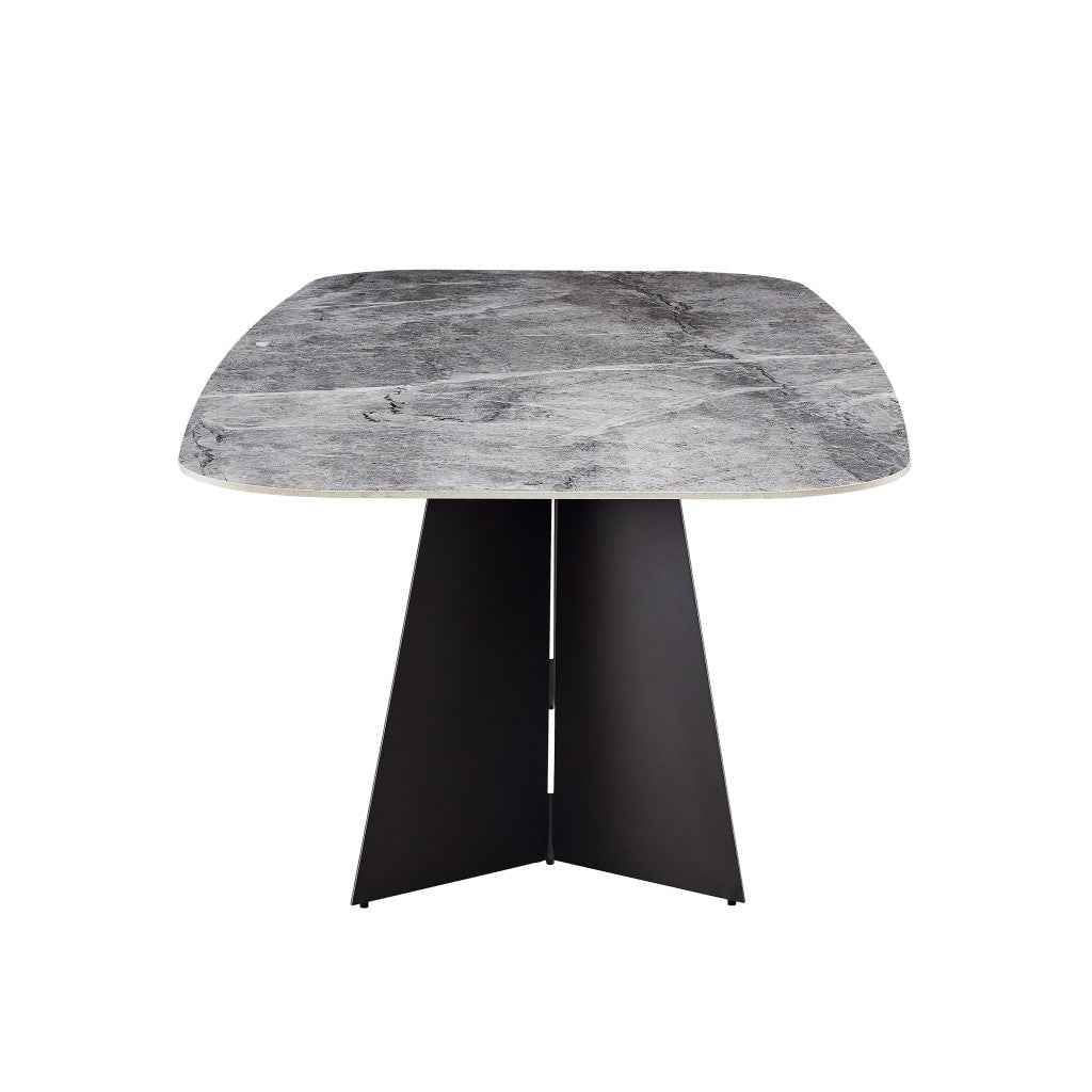 94" Gray and Black Ceramic and Steel Double Pedestal Base Dining Table