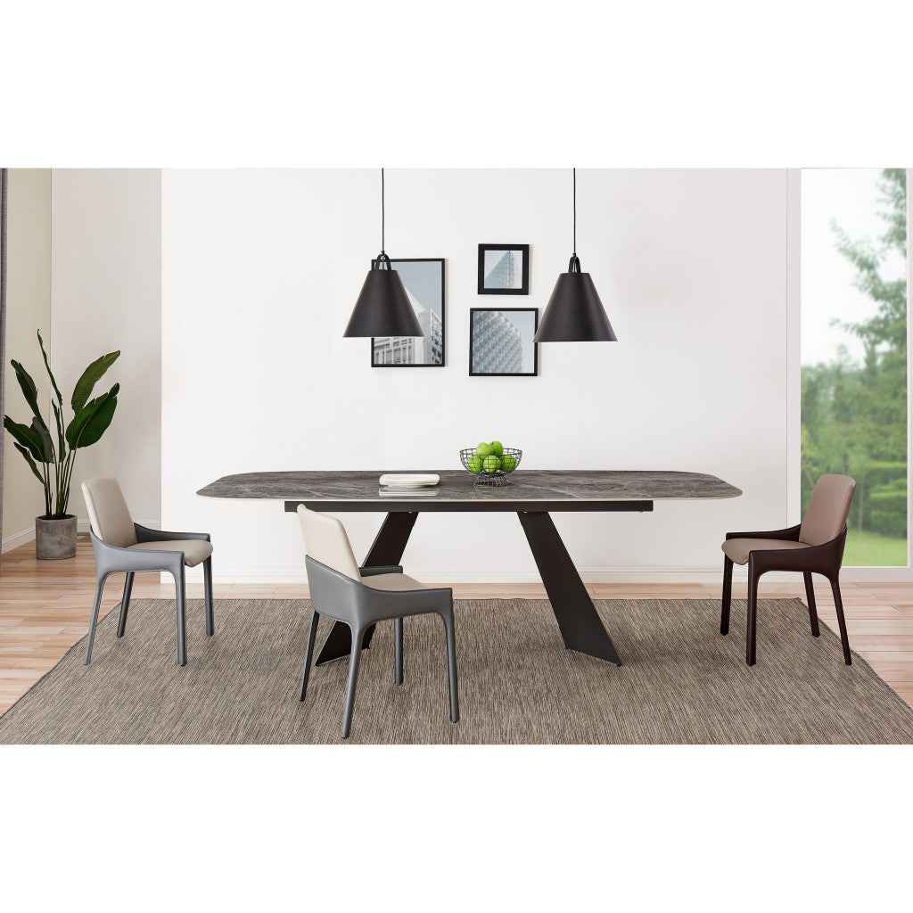 94" Gray and Black Ceramic and Steel Double Pedestal Base Dining Table