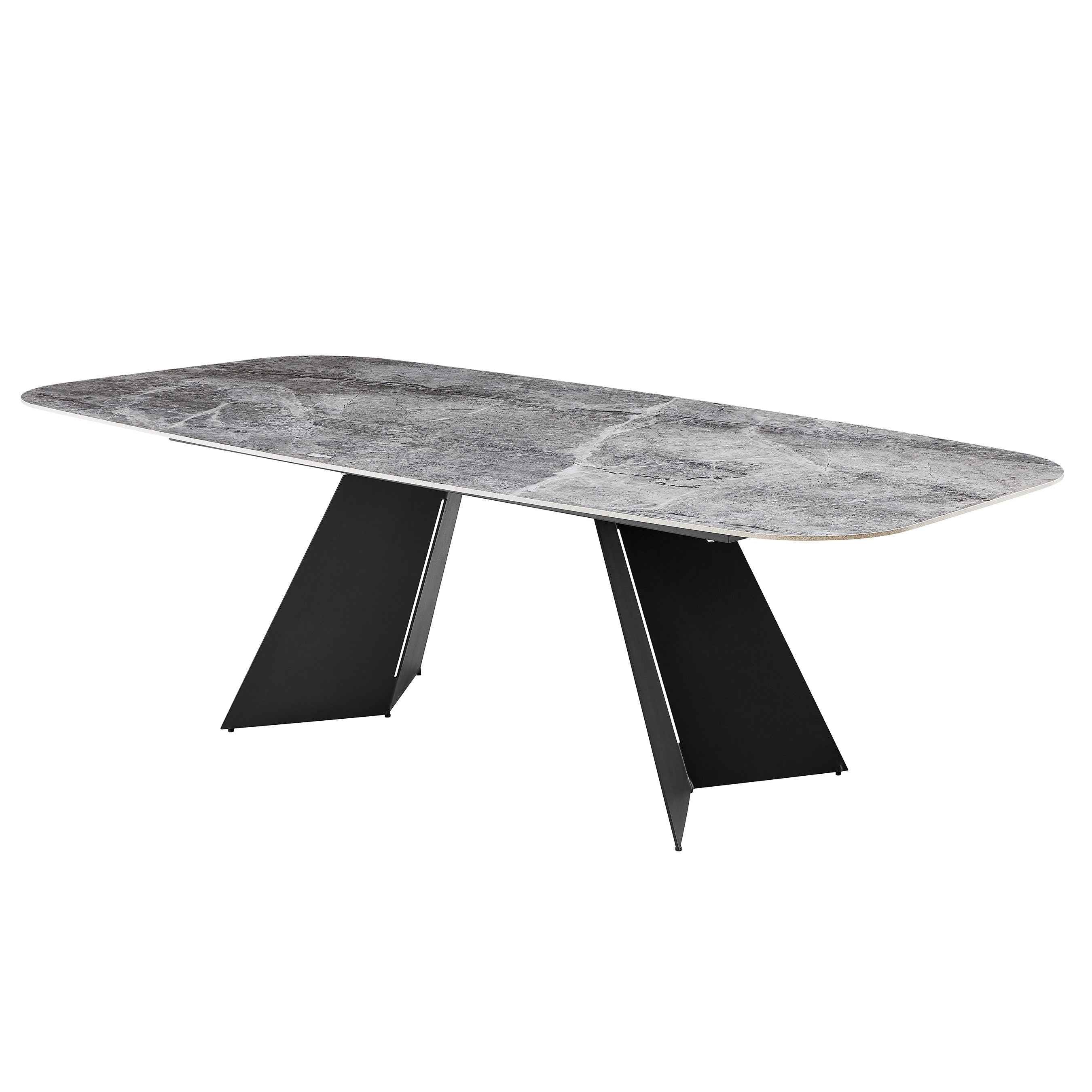 94" Gray and Black Ceramic and Steel Double Pedestal Base Dining Table