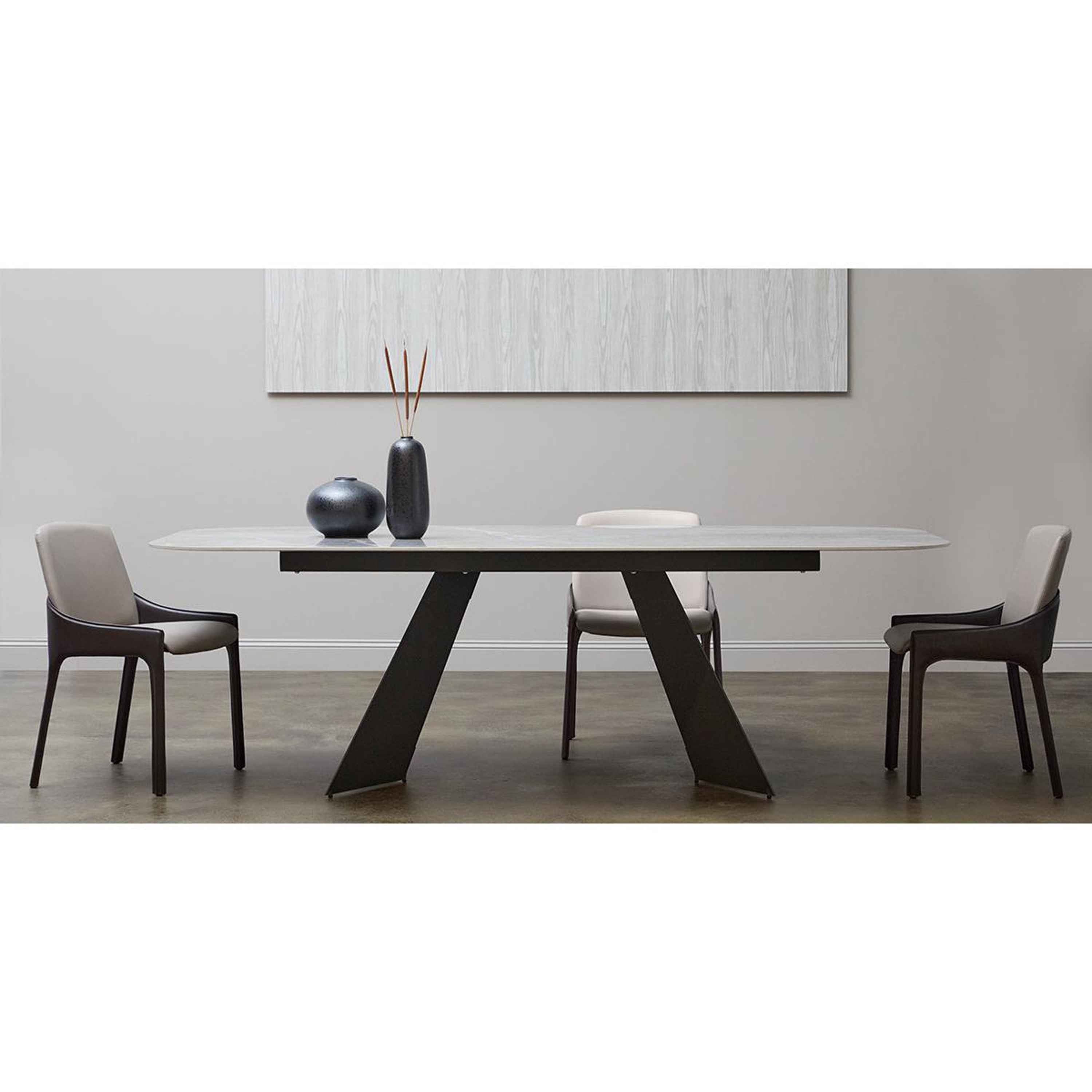 94" Gray and Black Ceramic and Steel Double Pedestal Base Dining Table