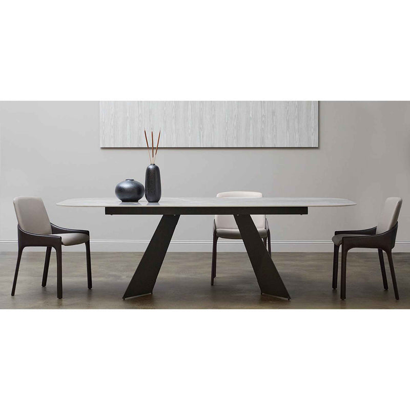 94" Gray and Black Ceramic and Steel Double Pedestal Base Dining Table