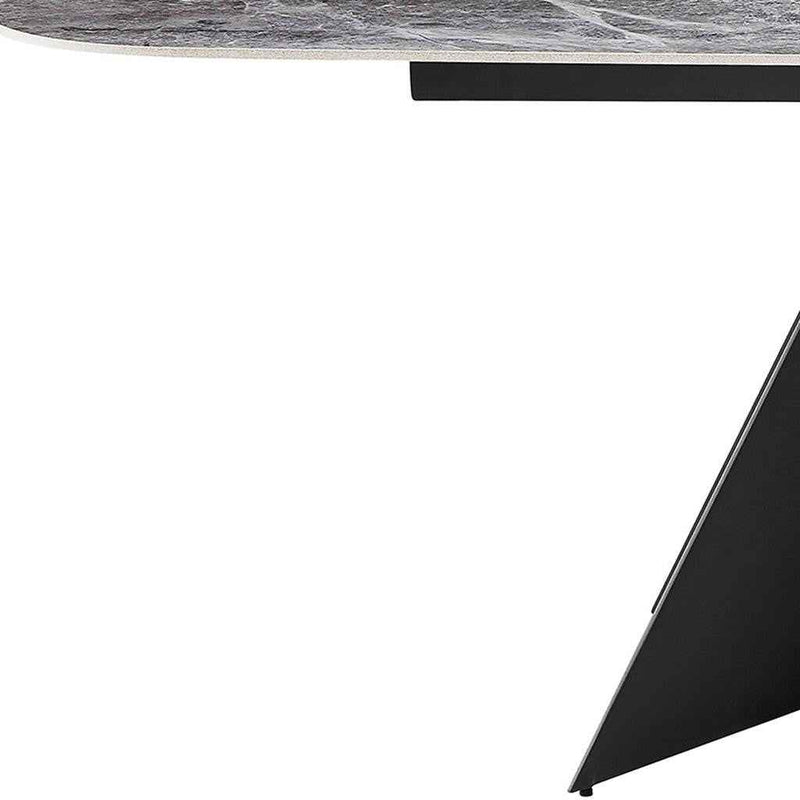94" Gray and Black Ceramic and Steel Double Pedestal Base Dining Table