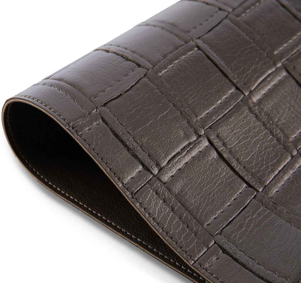 18" Set of Four Espresso Basketweave Faux Leather Placemats