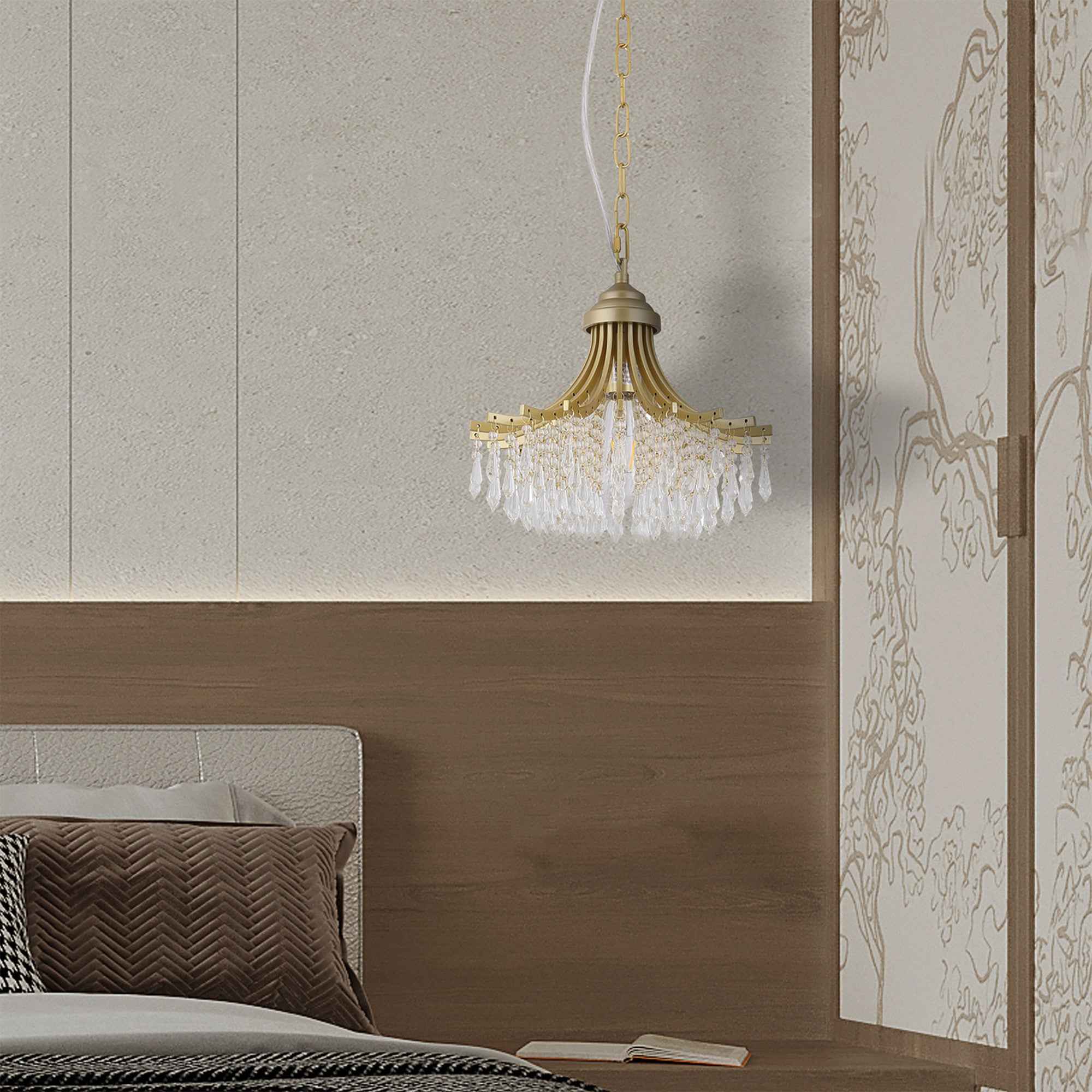 Clear And Gold Metal and Crystals Chandelier With Clear Shade