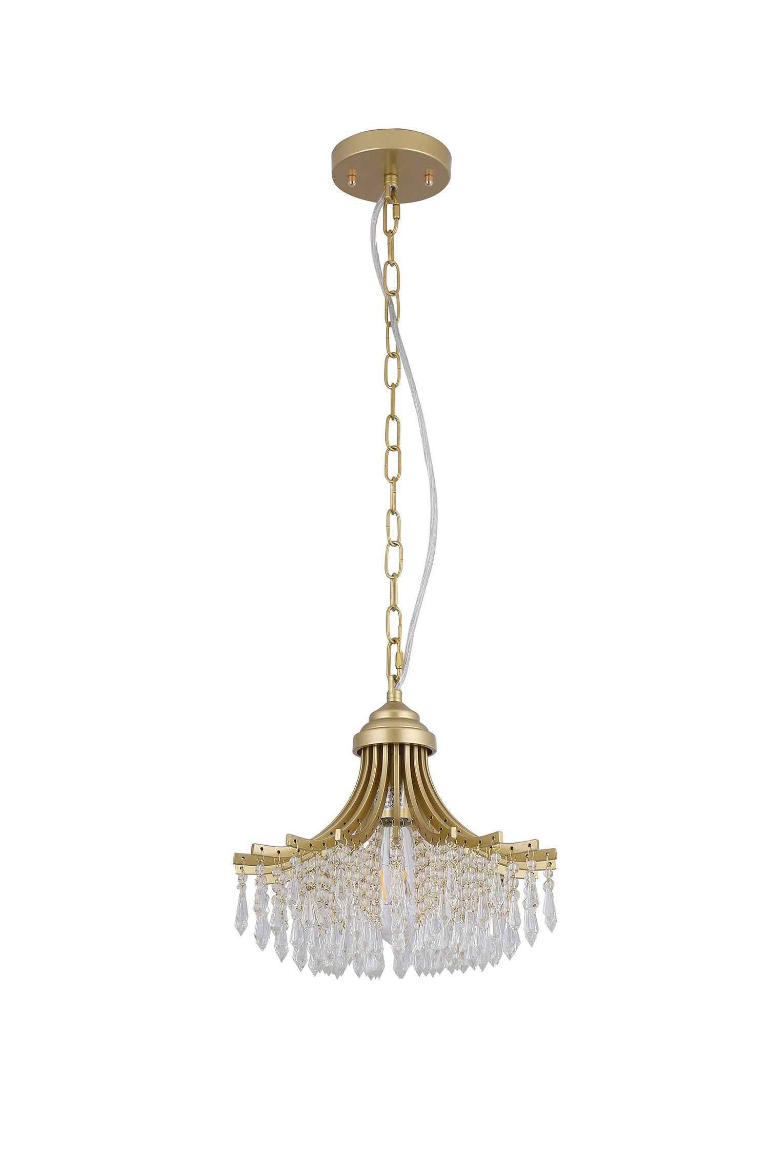 Clear And Gold Metal and Crystals Chandelier With Clear Shade