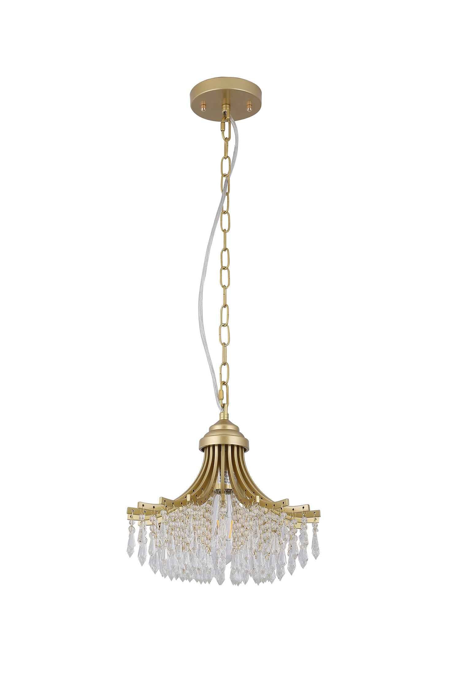 Clear And Gold Metal and Crystals Chandelier With Clear Shade