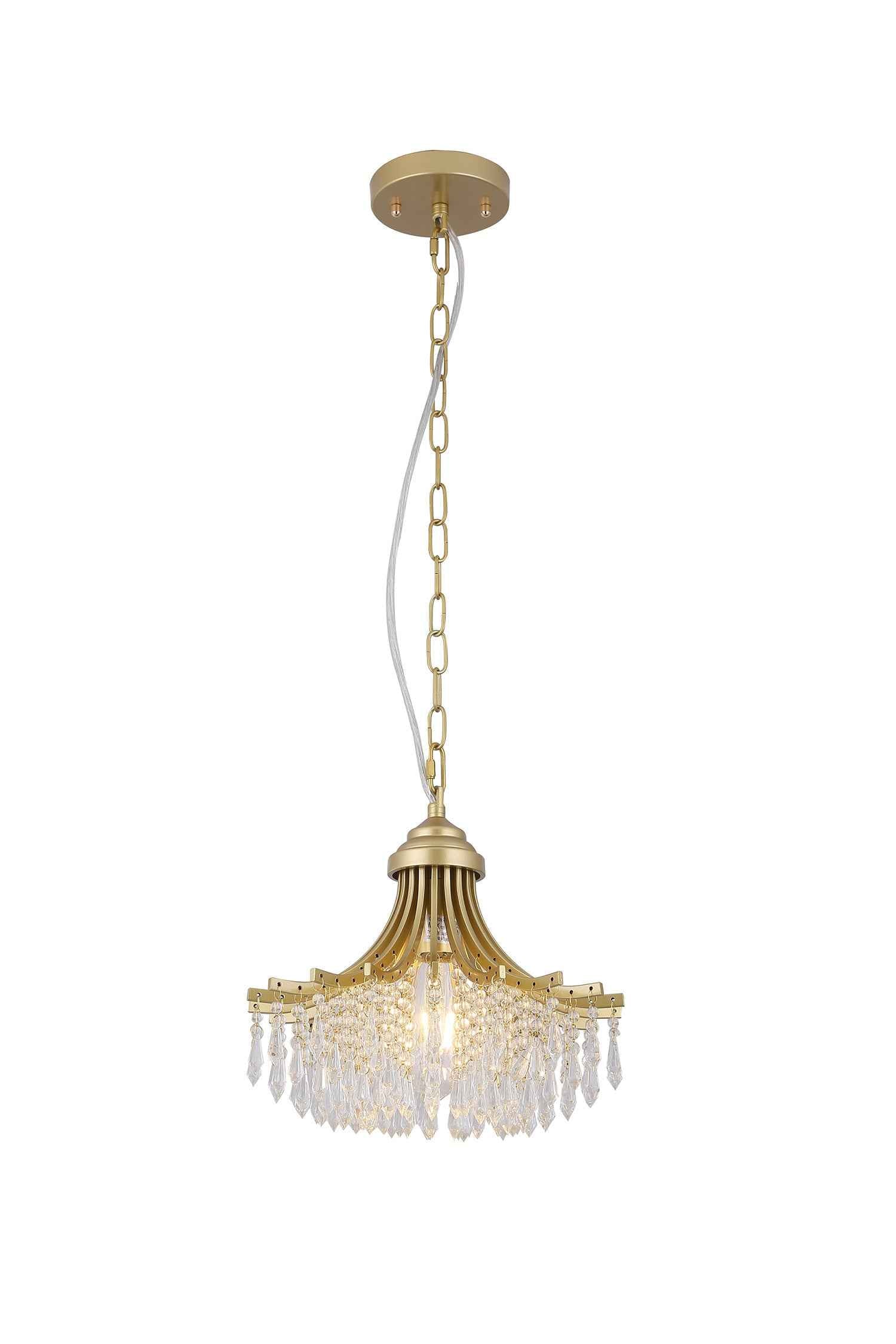 Clear And Gold Metal and Crystals Chandelier With Clear Shade