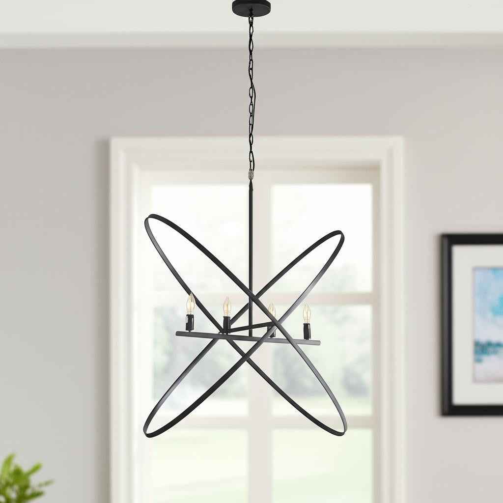 Black Unique Statement Four Light Metal Chandelier