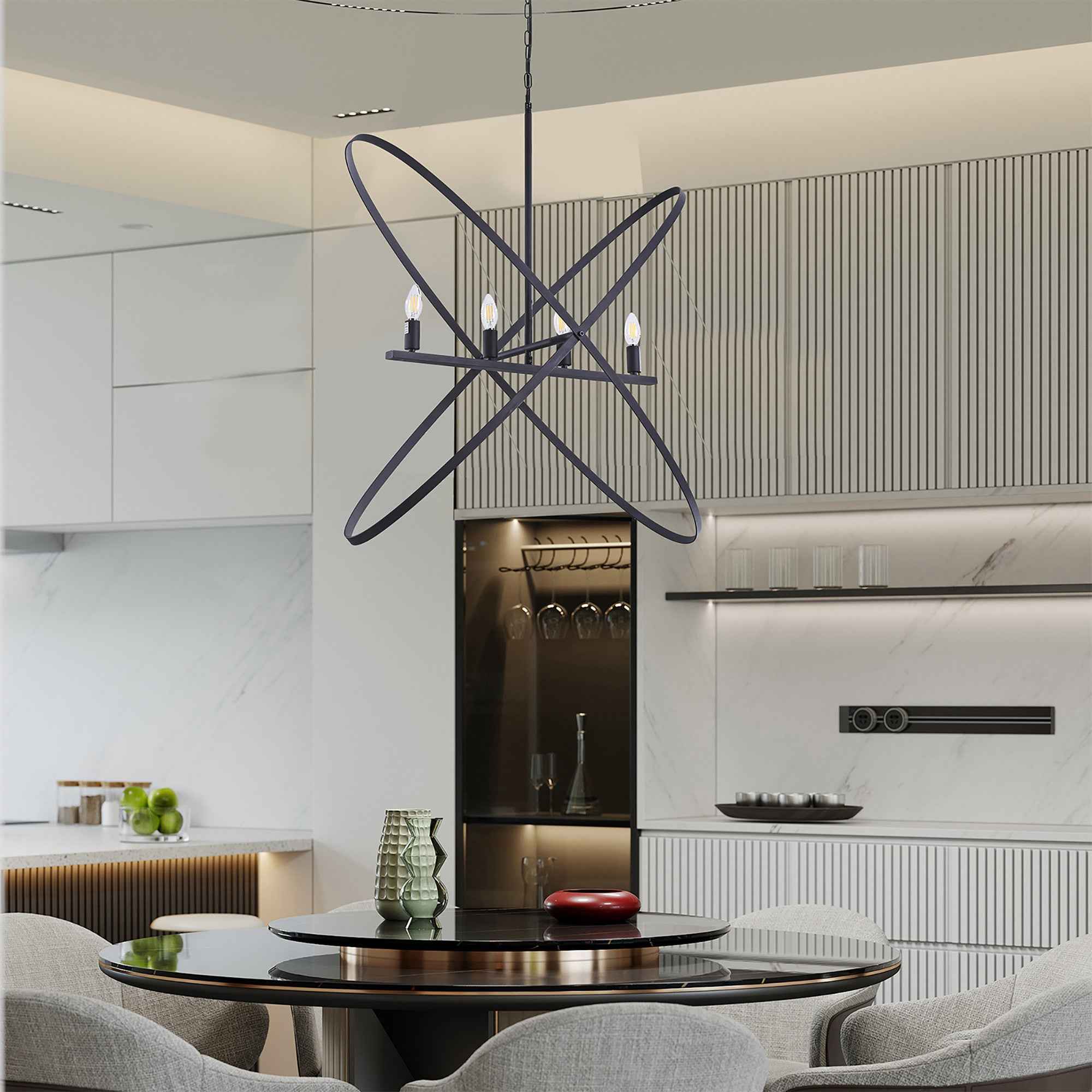 Black Unique Statement Four Light Metal Chandelier