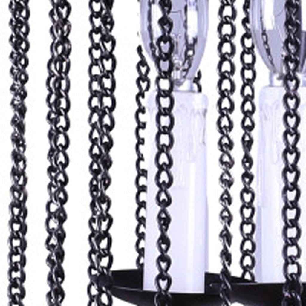 Black And Natural Wood and Metal Cylinder Three Light Dimmable Chandelier