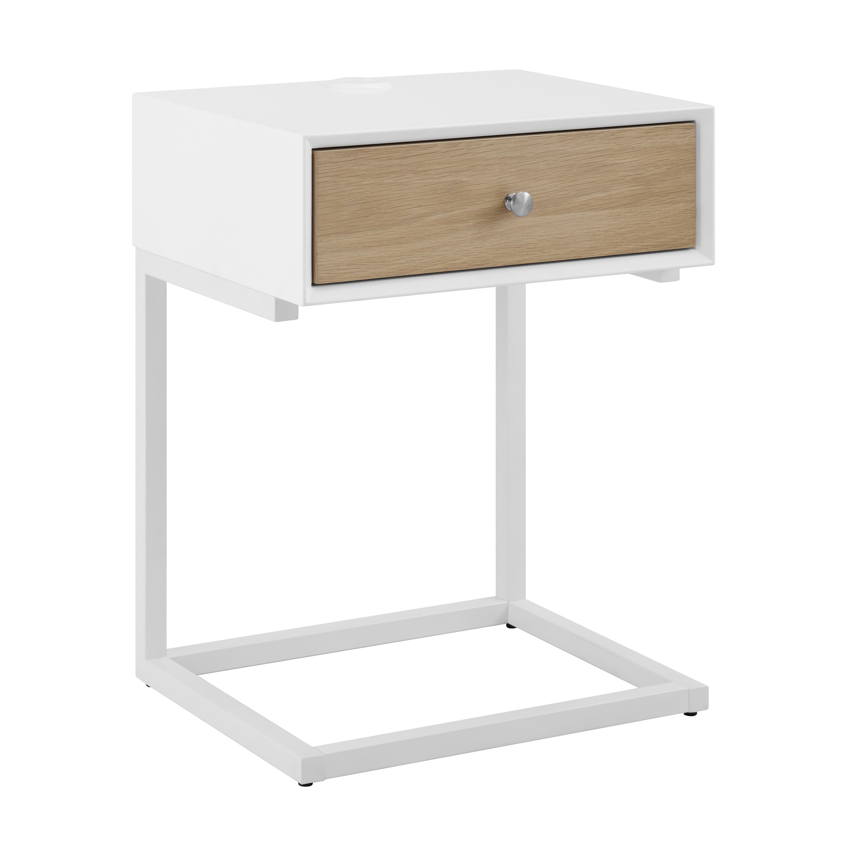 25" White Wood and Steel Frame End Table With Drawer And USB Port - GreatEagleInc