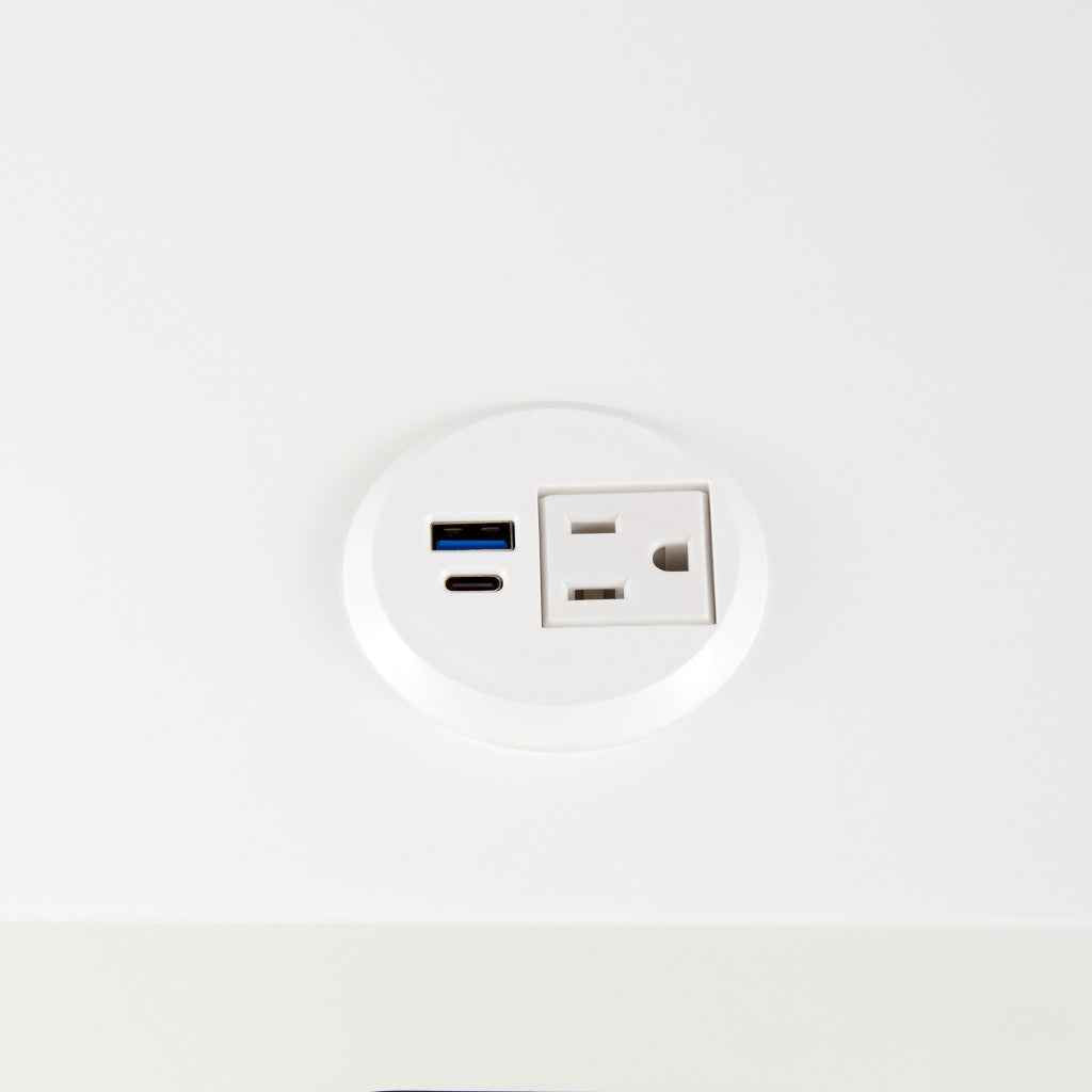 25" White Wood and Steel Frame End Table With Drawer And USB Port