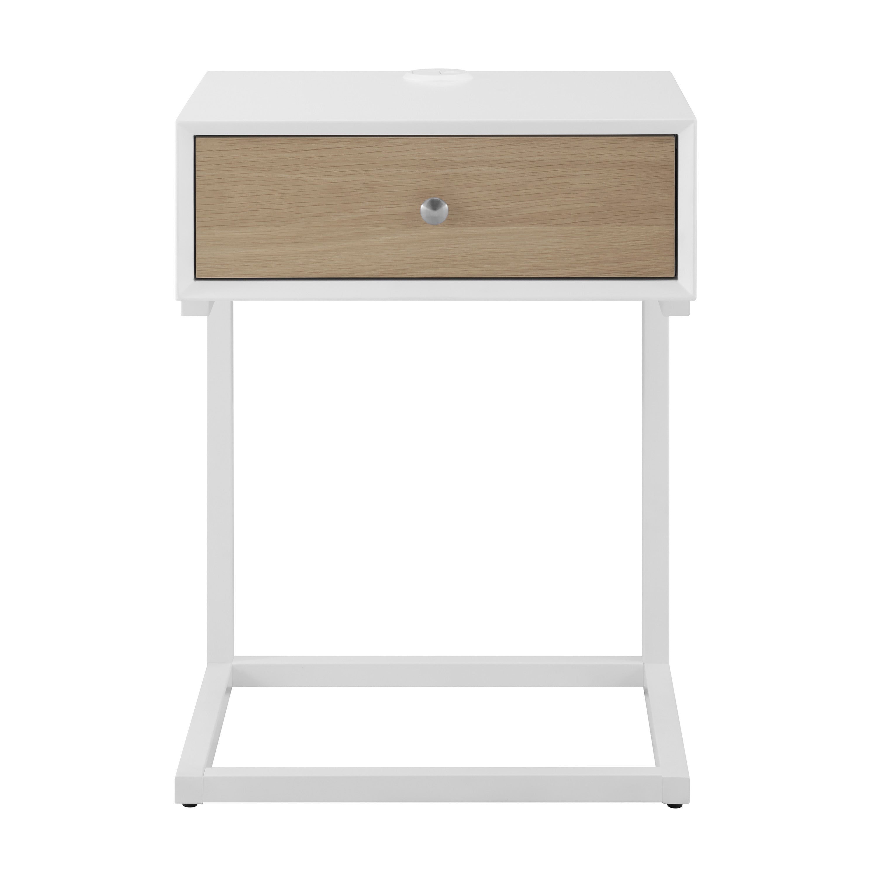 25" White Wood and Steel Frame End Table With Drawer And USB Port - GreatEagleInc