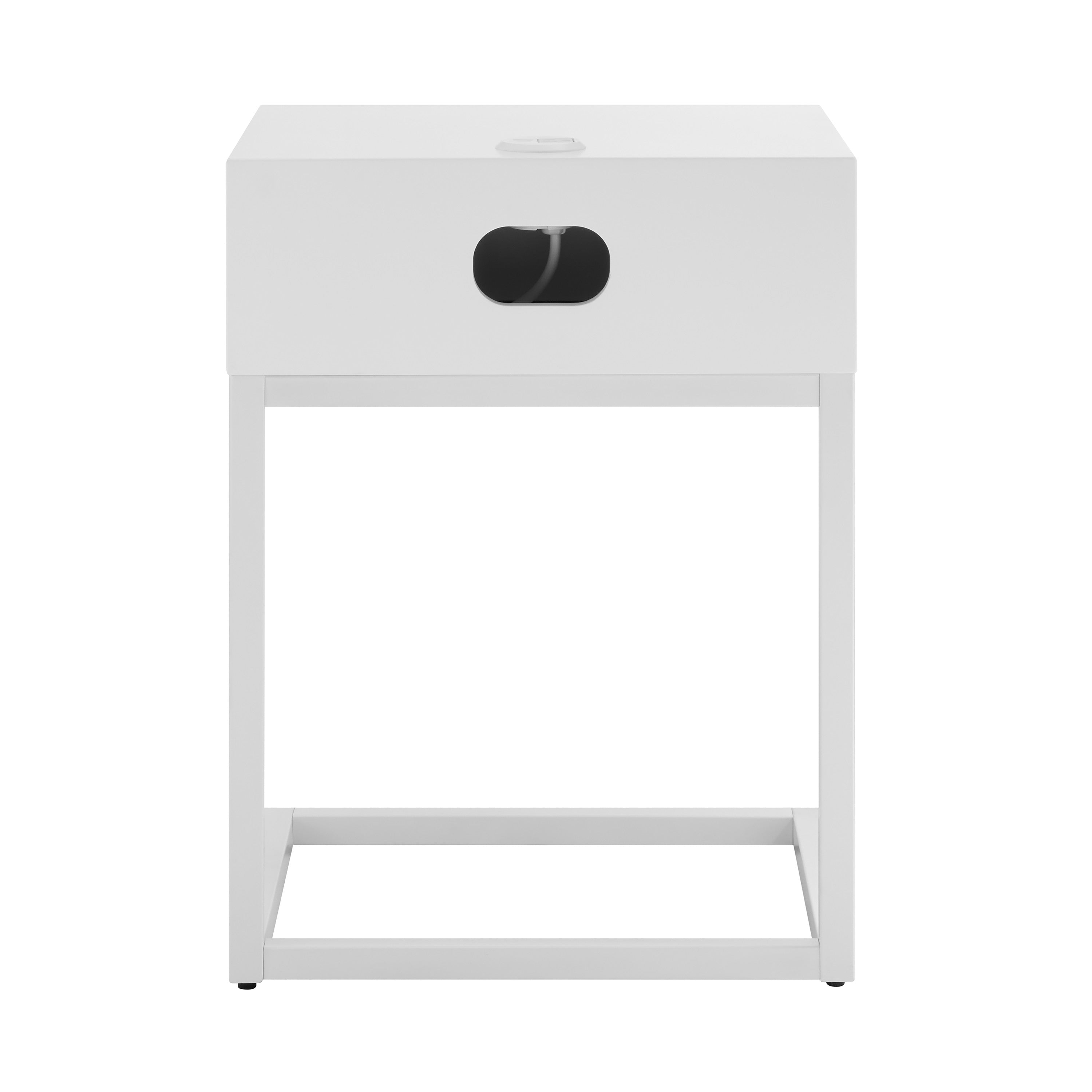 25" White Wood and Steel Frame End Table With Drawer And USB Port - GreatEagleInc