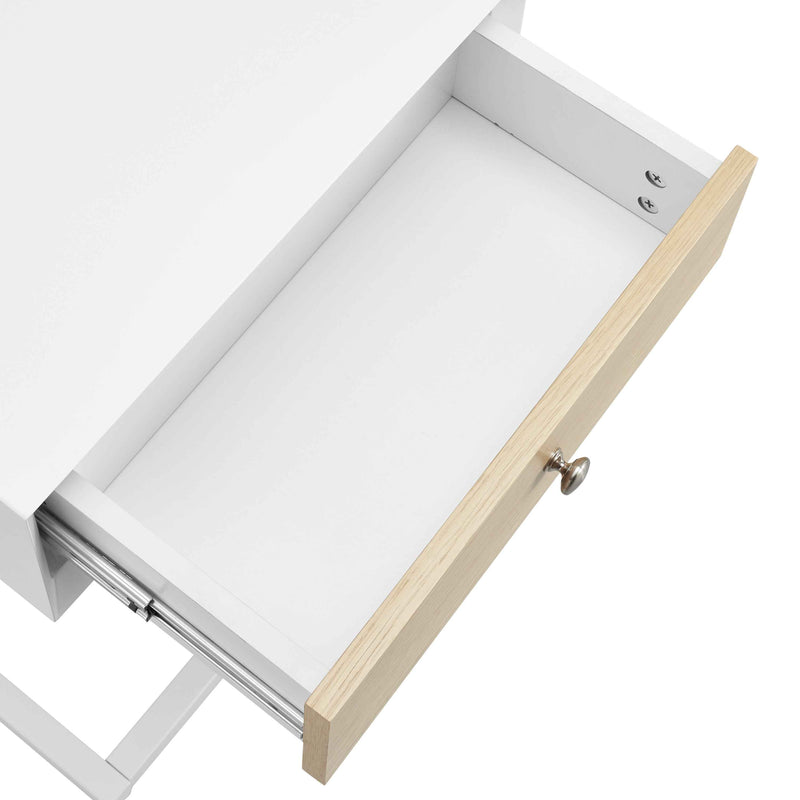 25" White Wood and Steel Frame End Table With Drawer And USB Port