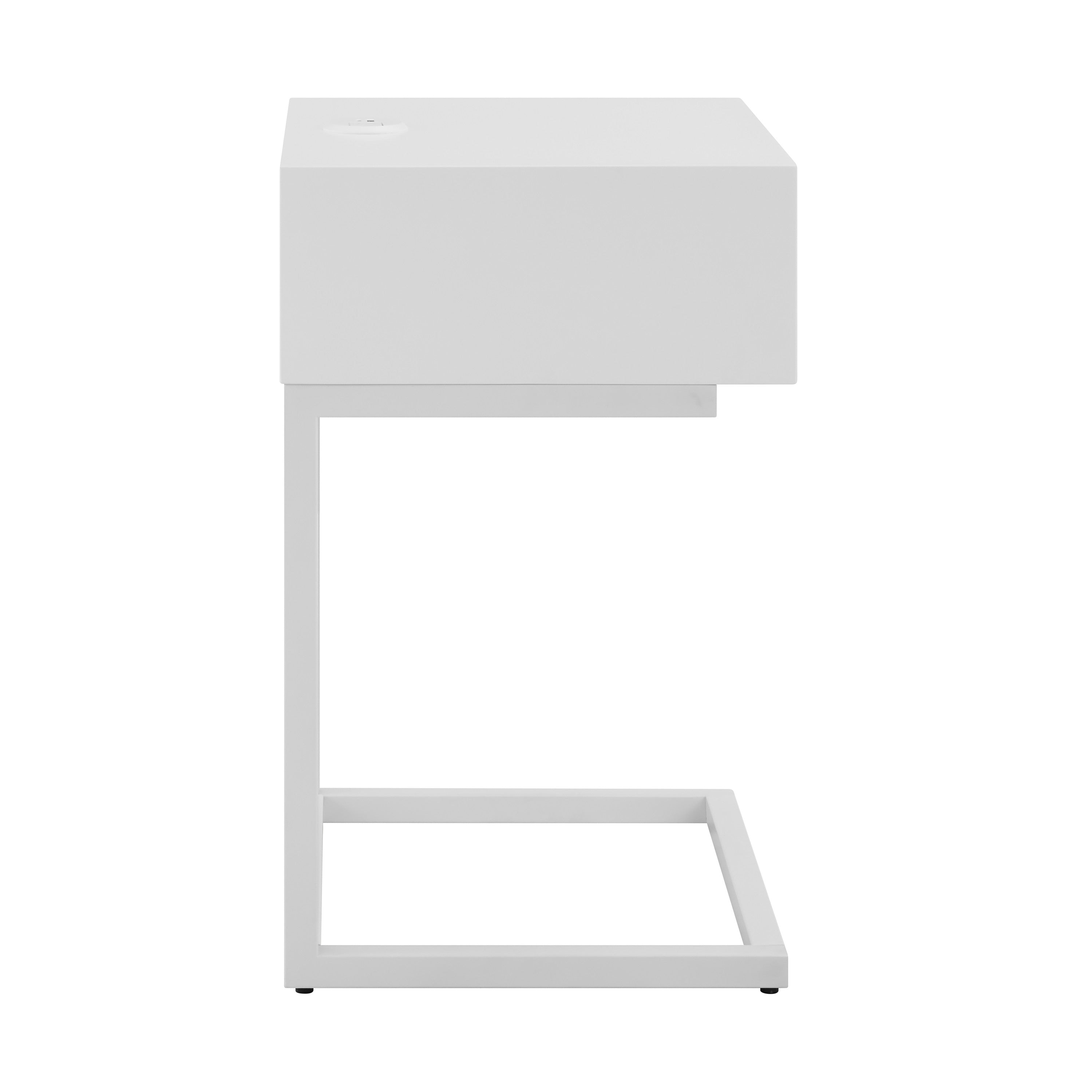 25" White Wood and Steel Frame End Table With Drawer And USB Port - GreatEagleInc