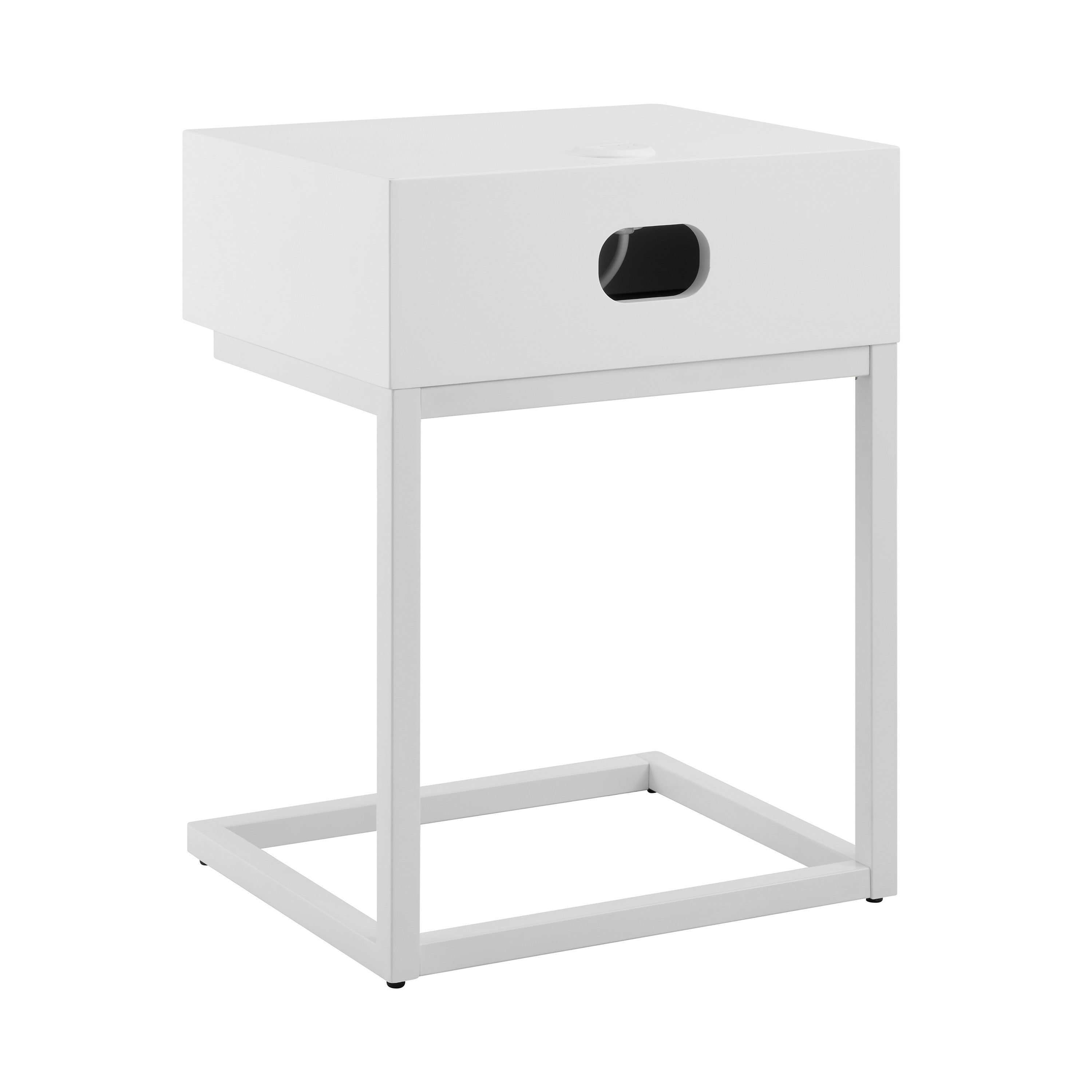 25" White Wood and Steel Frame End Table With Drawer And USB Port - GreatEagleInc