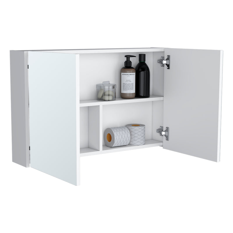 32" White Wood Wall Mounted Double Door Medicine Cabinet - Office