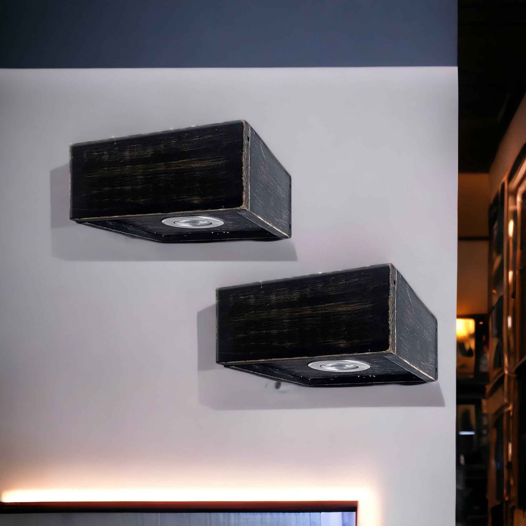 7" Black Wood Wall Mounted Floating Shelf With LED Light