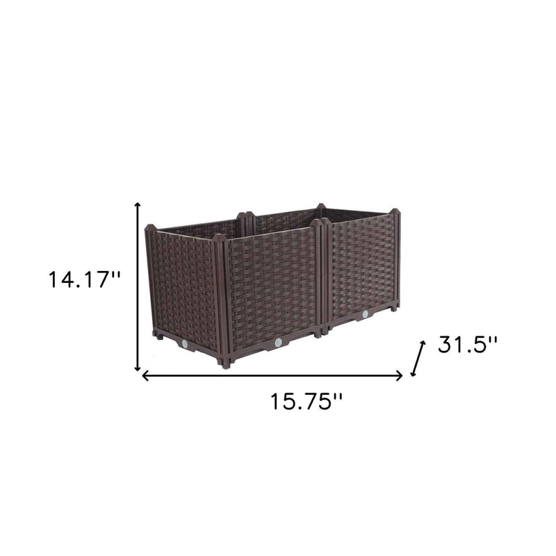 32" X 16" Dark Brown Heavy Duty Plastic Rectangular Self Watering Planter Box