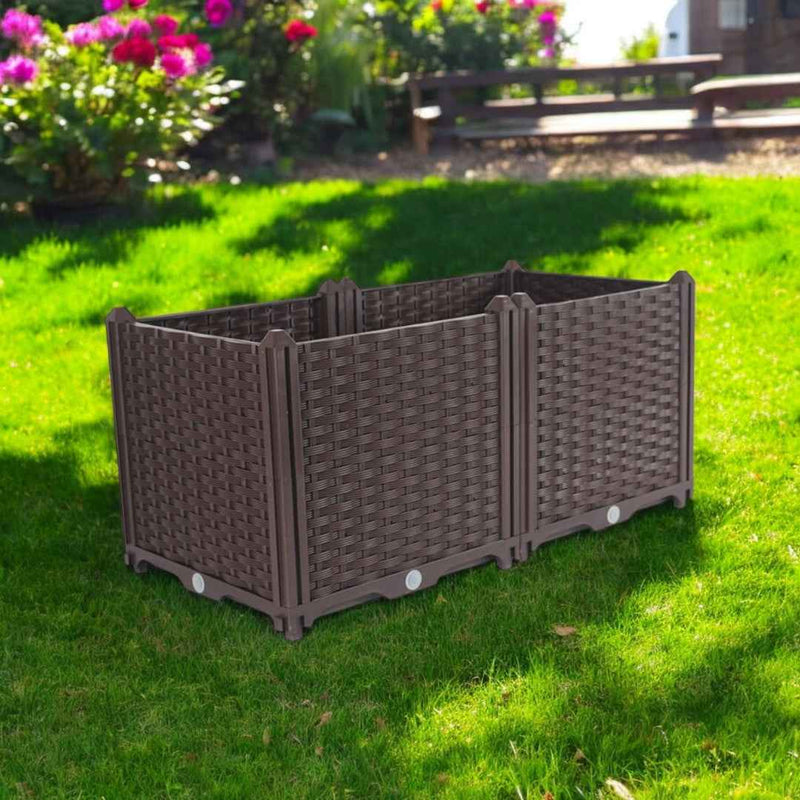 32" X 16" Dark Brown Heavy Duty Plastic Rectangular Self Watering Planter Box