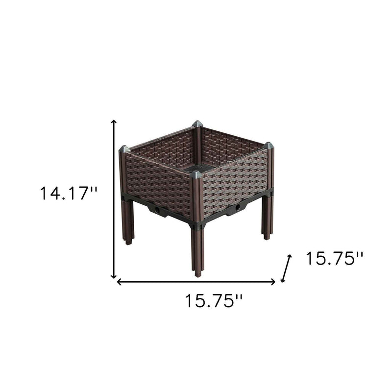 16" X 16" Dark Brown Heavy Duty Plastic Square Self Watering Raised Garden Bed