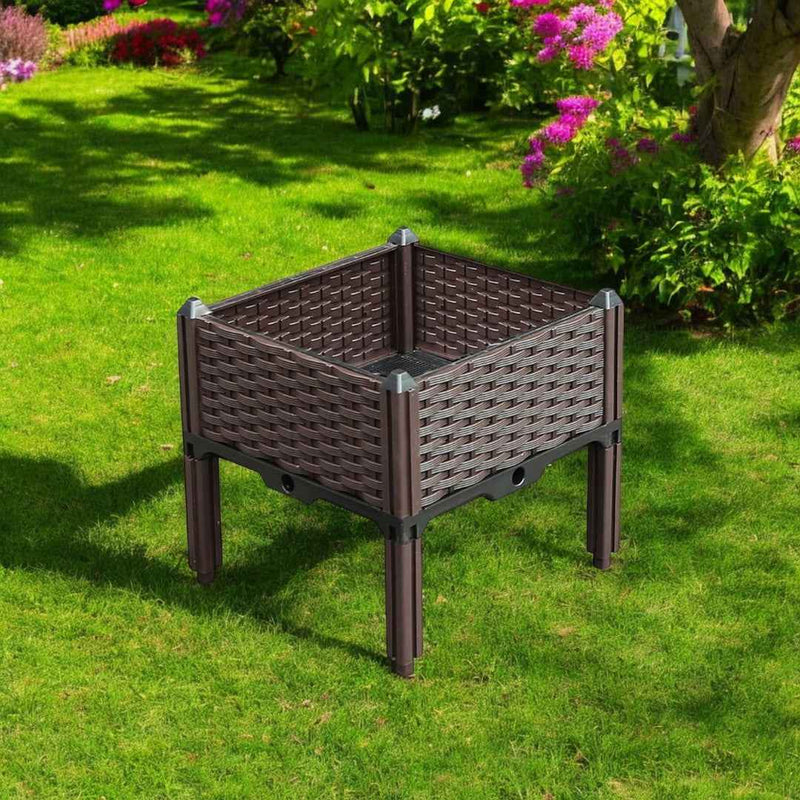 16" X 16" Dark Brown Heavy Duty Plastic Square Self Watering Raised Garden Bed