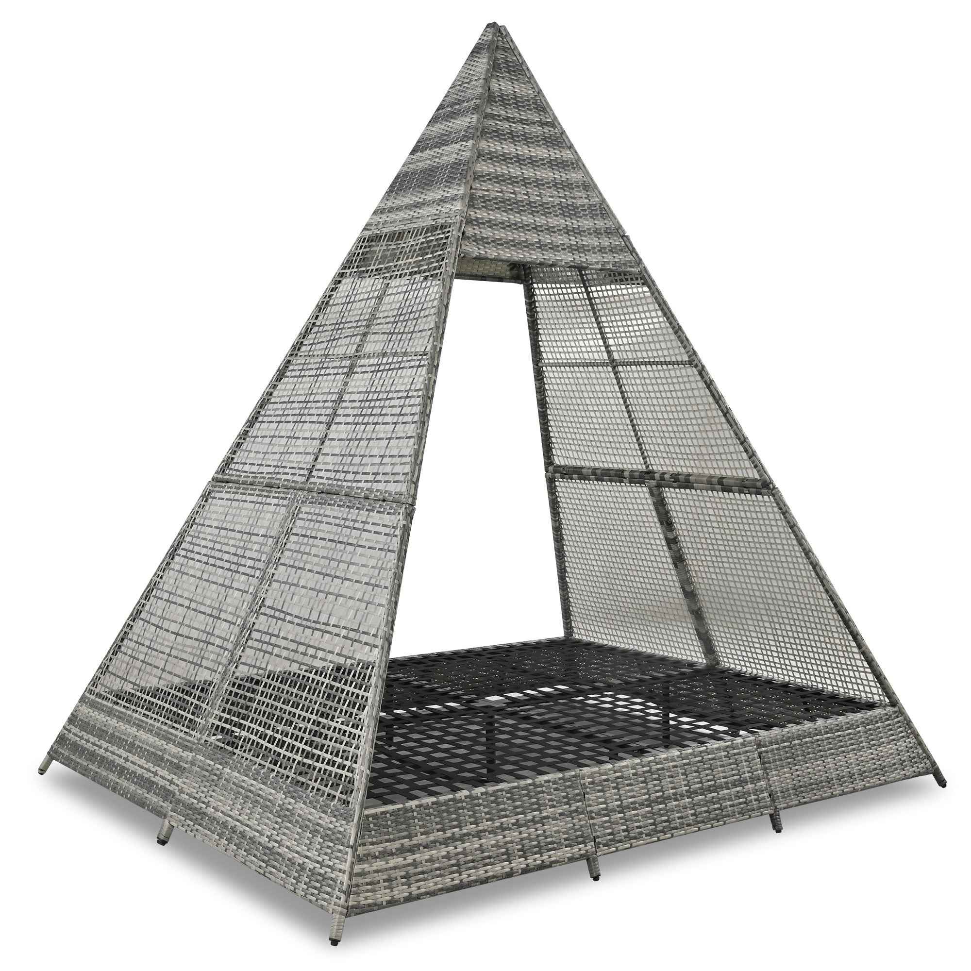 91" Brown And Blue Faux Rattan And Fabric Pyramid Lounge Chair