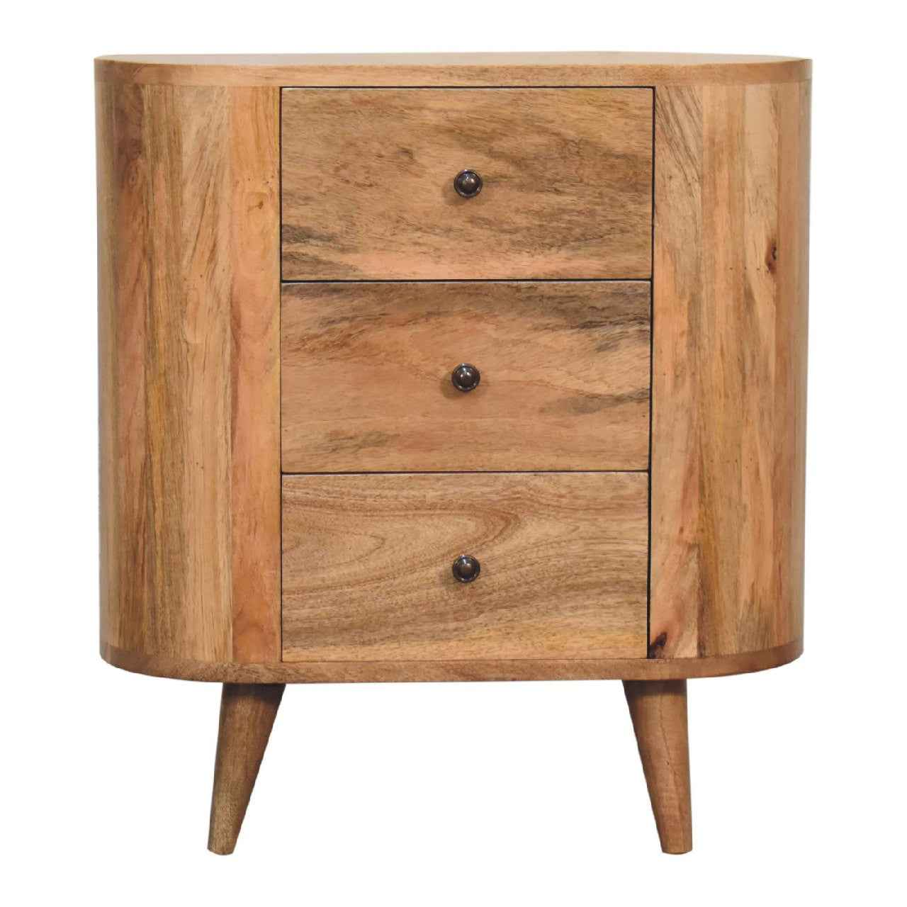 26" Oak Solid Wood Oval Accent Cabinet With Three Drawers