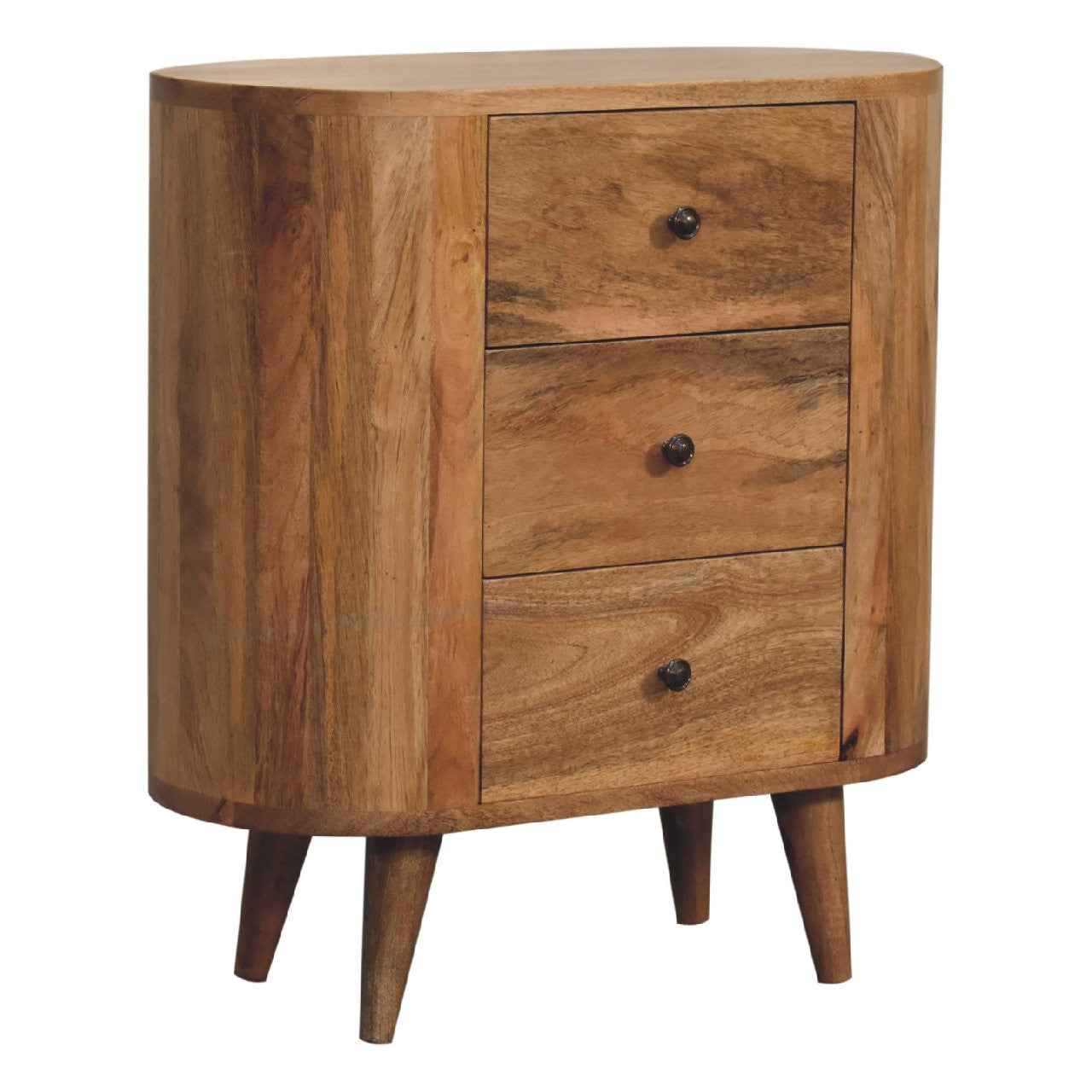26" Oak Solid Wood Oval Accent Cabinet With Three Drawers