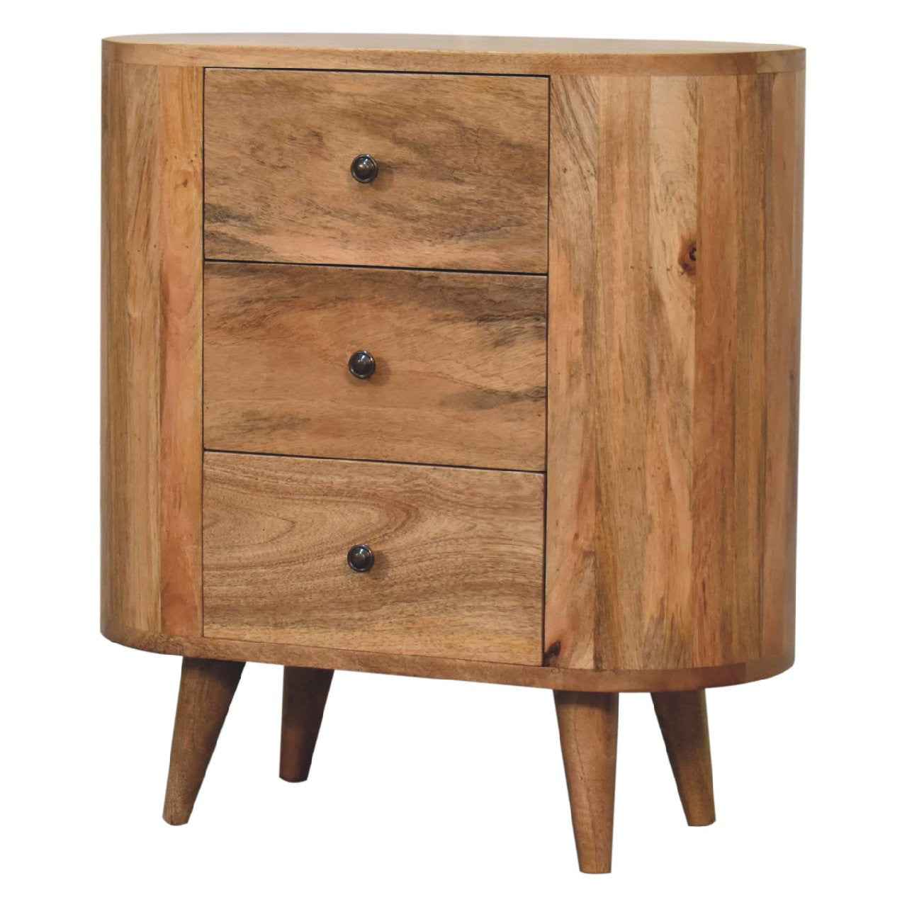 26" Oak Solid Wood Oval Accent Cabinet With Three Drawers