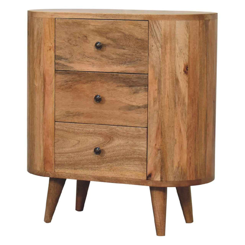 26" Oak Solid Wood Oval Accent Cabinet With Three Drawers