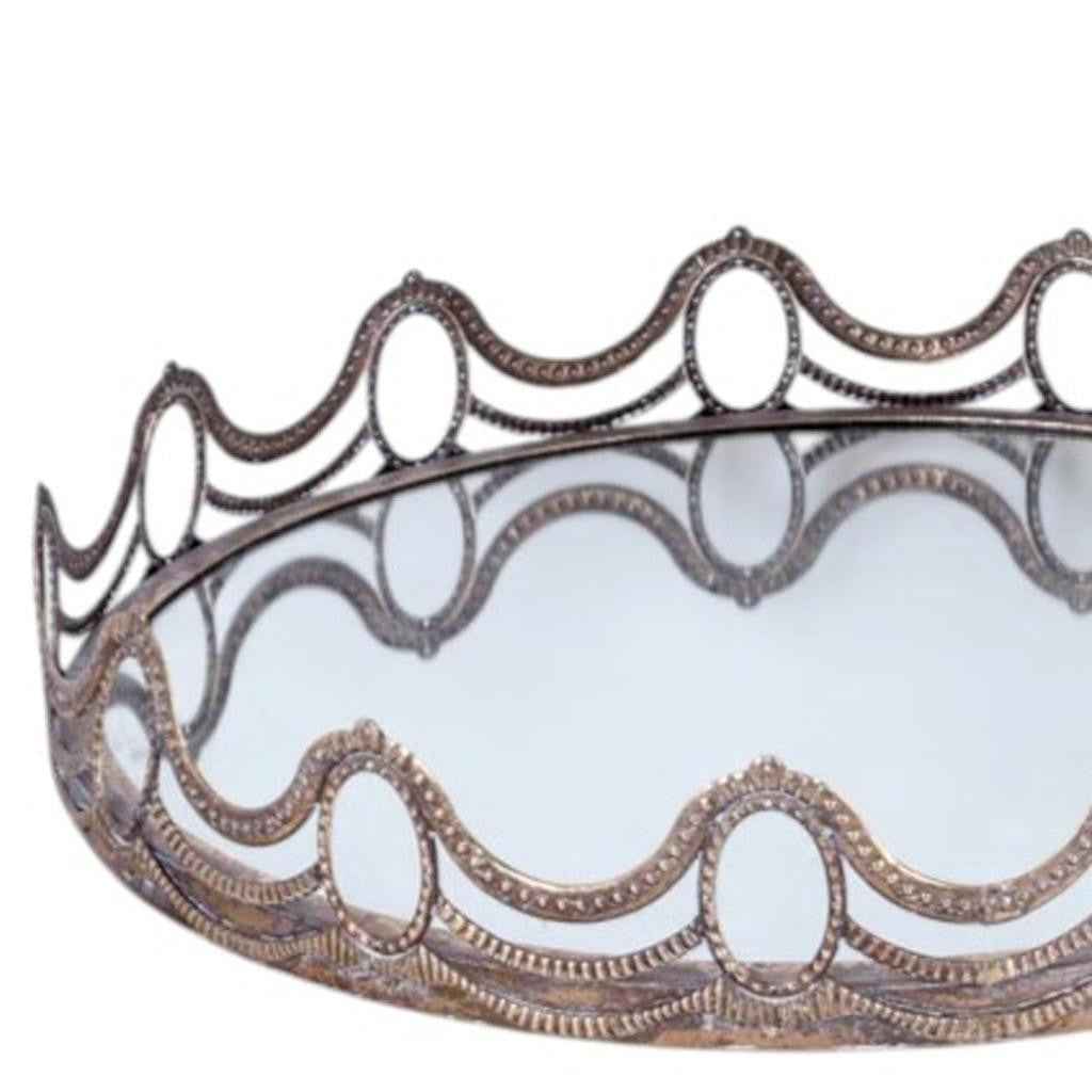 Set of Two Gold Round Ornate Framed Accent Mirrors